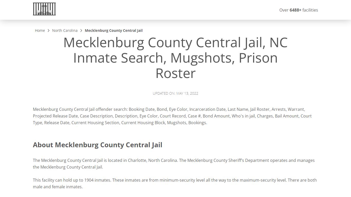 Mecklenburg County Central Jail, NC Inmate Search ...